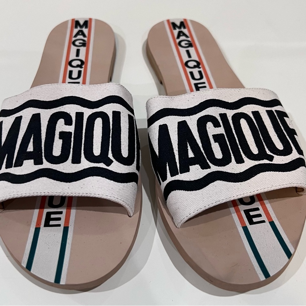 ANTHROPOLOGIE- Hotel Magique Slide Sandals. White/Black. Size 9. Brand new.